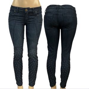 Bebe Skinny Leg Studded Jeans Dark Wash Low Rise Slim Denim Pants NWOT sz 29